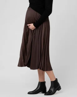 Satin Pleat Skirt Chocolate