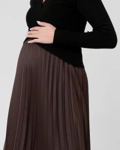 Satin Pleat Skirt Chocolate