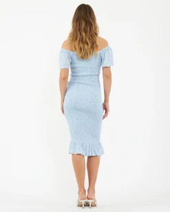 Selma Shirred Dress  Pale Blue