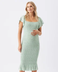 Selma Shirred Dress  Pistachio