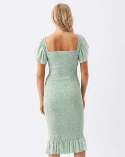 Selma Shirred Dress  Pistachio