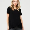 Short Sleeve Raw Edge Nursing Top Black