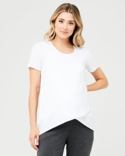 Short Sleeve Raw Edge Nursing Top White