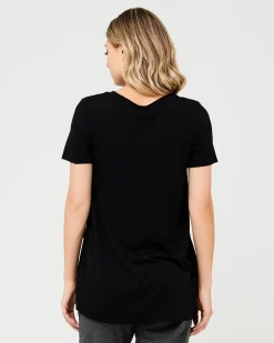 Short Sleeve Raw Edge Nursing Top Black