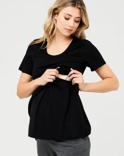 Short Sleeve Raw Edge Nursing Top Black