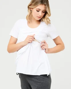 Short Sleeve Raw Edge Nursing Top White