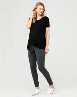 Short Sleeve Raw Edge Nursing Top Black