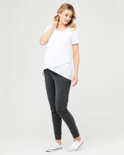 Short Sleeve Raw Edge Nursing Top White