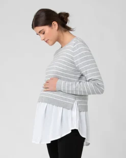 Sia Nursing Knit Silver Marle / White