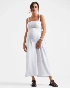 Simone Tie Back Linen Dress  White