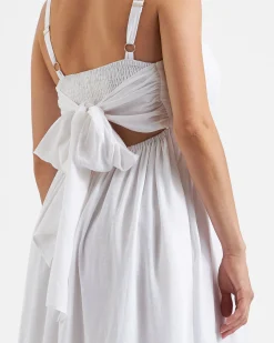 Simone Tie Back Linen Dress  White