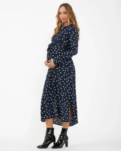 Spot Shirt Dress  Navy / White