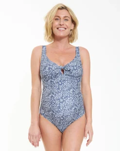 Stormi Tie Front One Piece Washed Indigo / White