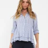Stripe Layered Peplum Shirt Navy / White