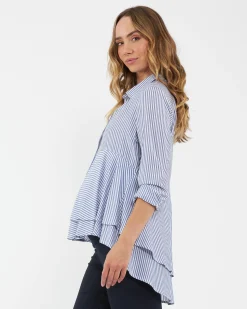 Stripe Layered Peplum Shirt Navy / White