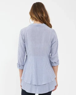 Stripe Layered Peplum Shirt Navy / White