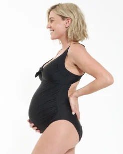 Tie Front One Piece Black