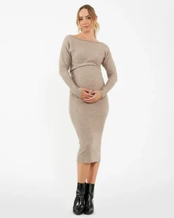 Tobie Off Shoulder Knit Dress Mocha