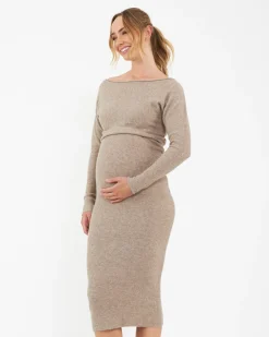 Tobie Off Shoulder Knit Dress Mocha