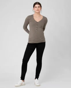 Zoe Button Up Nursing Knit Olive
